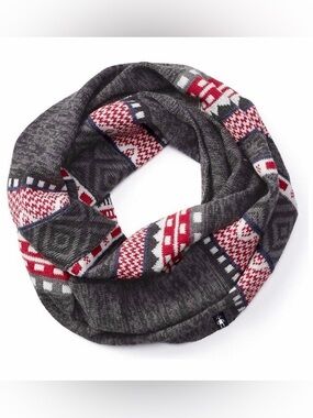 Smartwool Gray Knit Scarf with Red & White Pattern